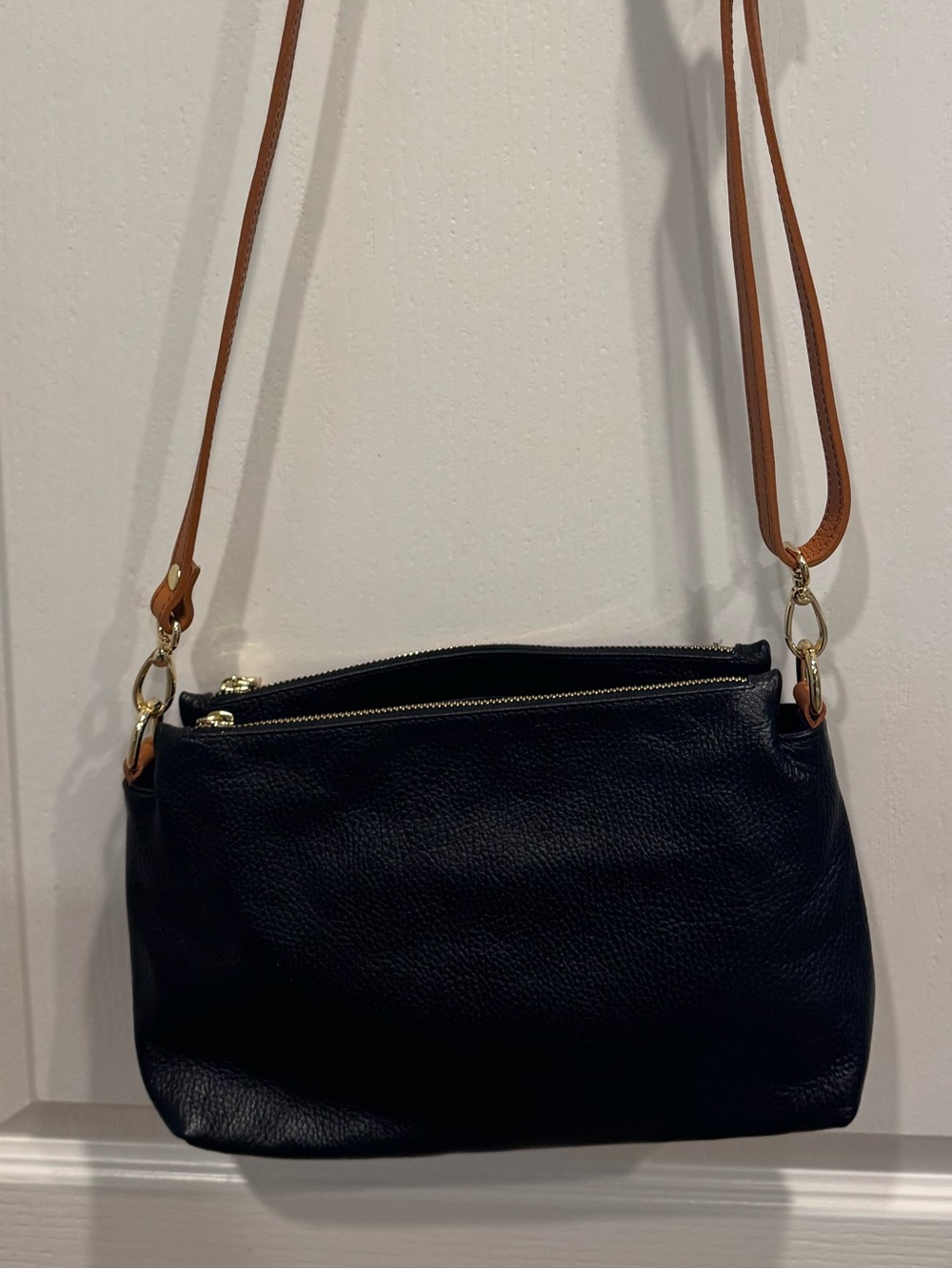 Valentina Black Italian Leather Crossbody